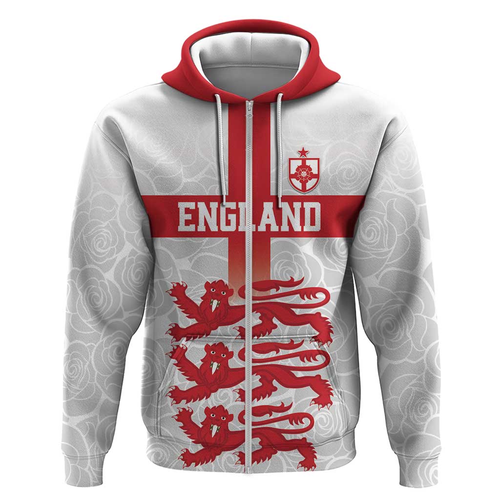Custom England Fooball Zip Hoodie The Three Lions Red Version