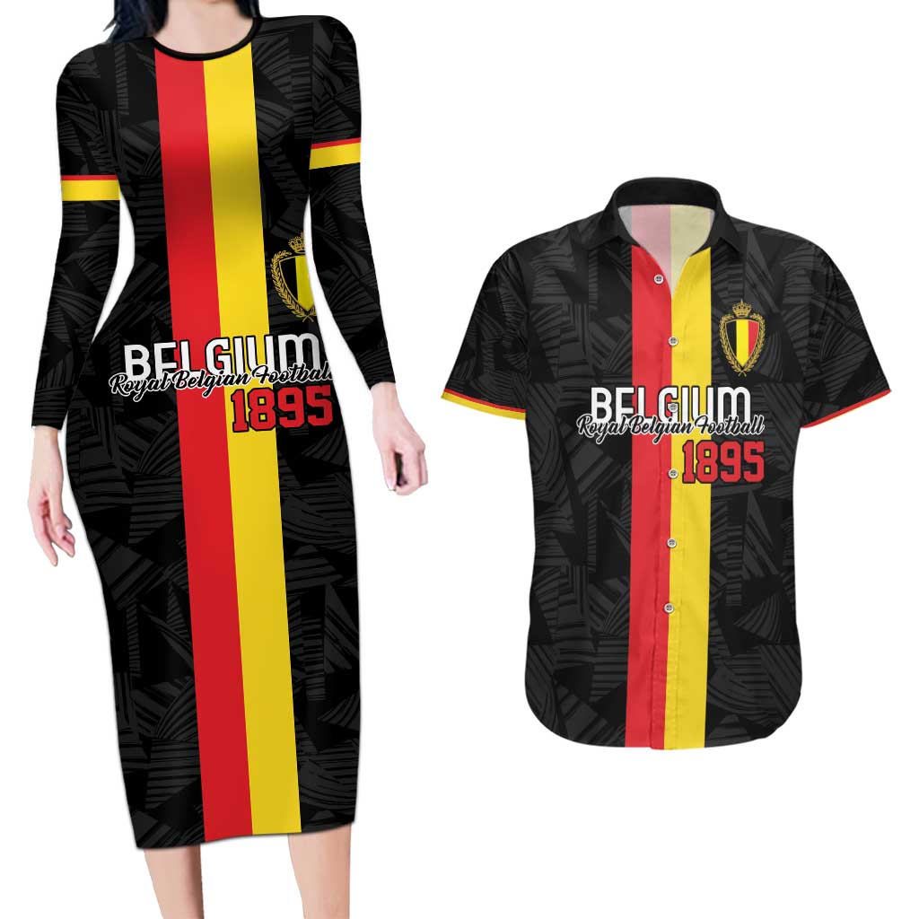 Custom Belgium Football Couples Matching Long Sleeve Bodycon Dress and Hawaiian Shirt De Rode Duivels