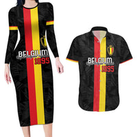 Custom Belgium Football Couples Matching Long Sleeve Bodycon Dress and Hawaiian Shirt De Rode Duivels