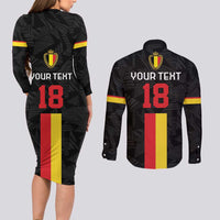 Custom Belgium Football Couples Matching Long Sleeve Bodycon Dress and Long Sleeve Button Shirt De Rode Duivels