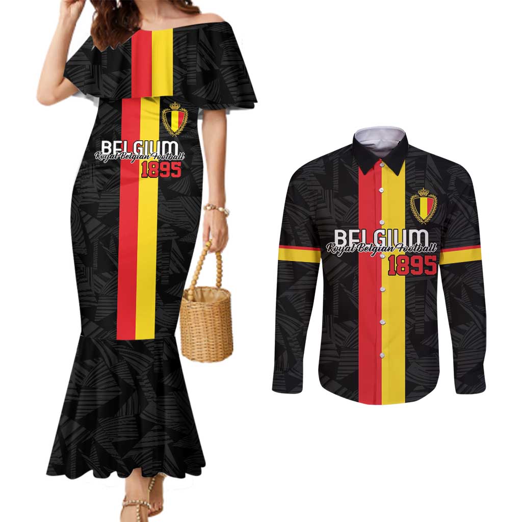 Custom Belgium Football Couples Matching Mermaid Dress and Long Sleeve Button Shirt De Rode Duivels