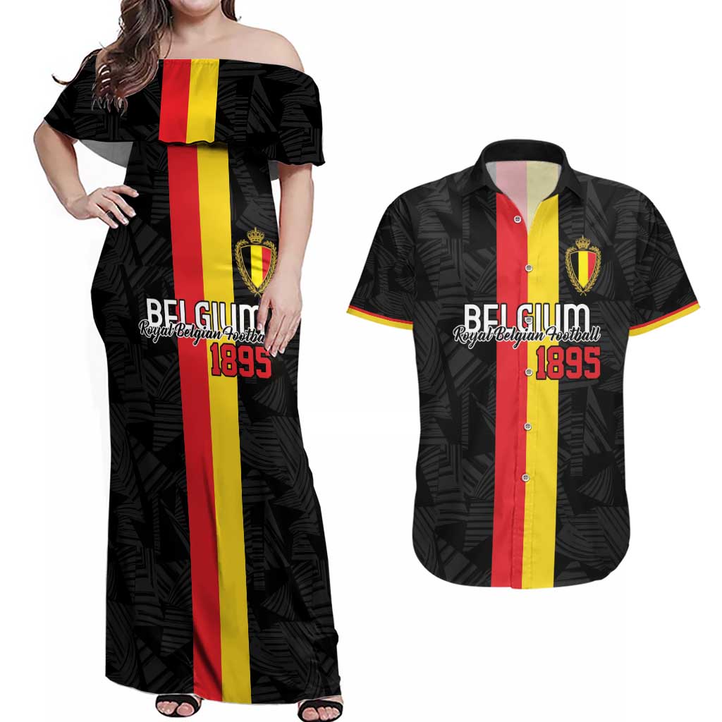 Custom Belgium Football Couples Matching Off Shoulder Maxi Dress and Hawaiian Shirt De Rode Duivels