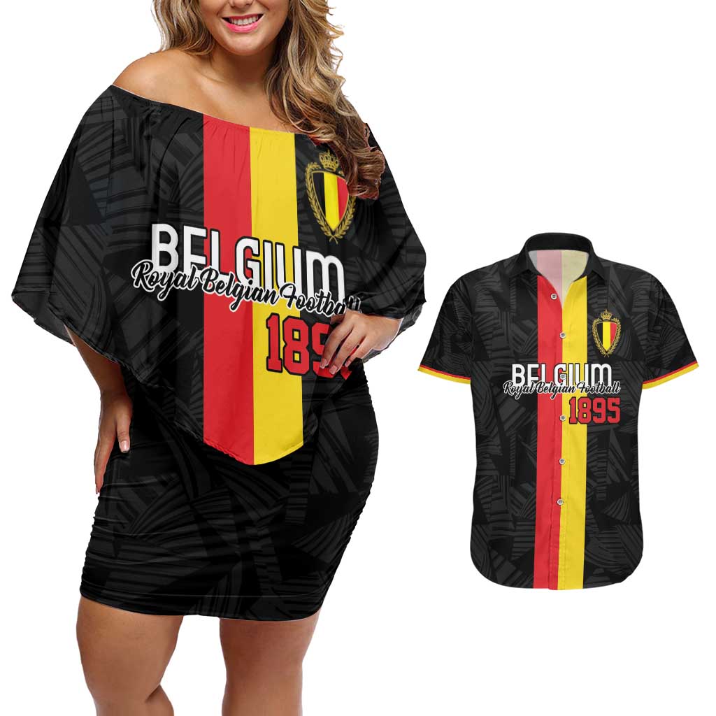 Custom Belgium Football Couples Matching Off Shoulder Short Dress and Hawaiian Shirt De Rode Duivels