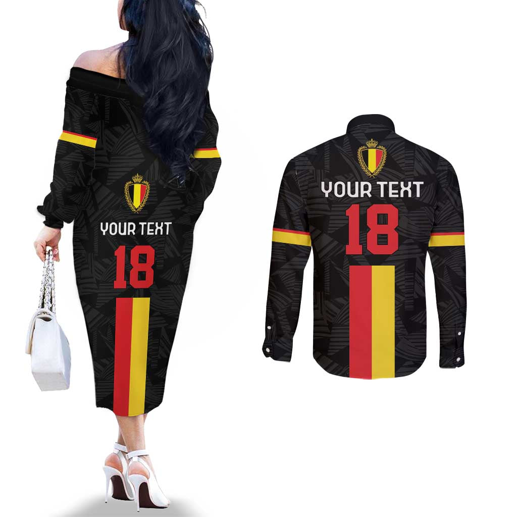 Custom Belgium Football Couples Matching Off The Shoulder Long Sleeve Dress and Long Sleeve Button Shirt De Rode Duivels