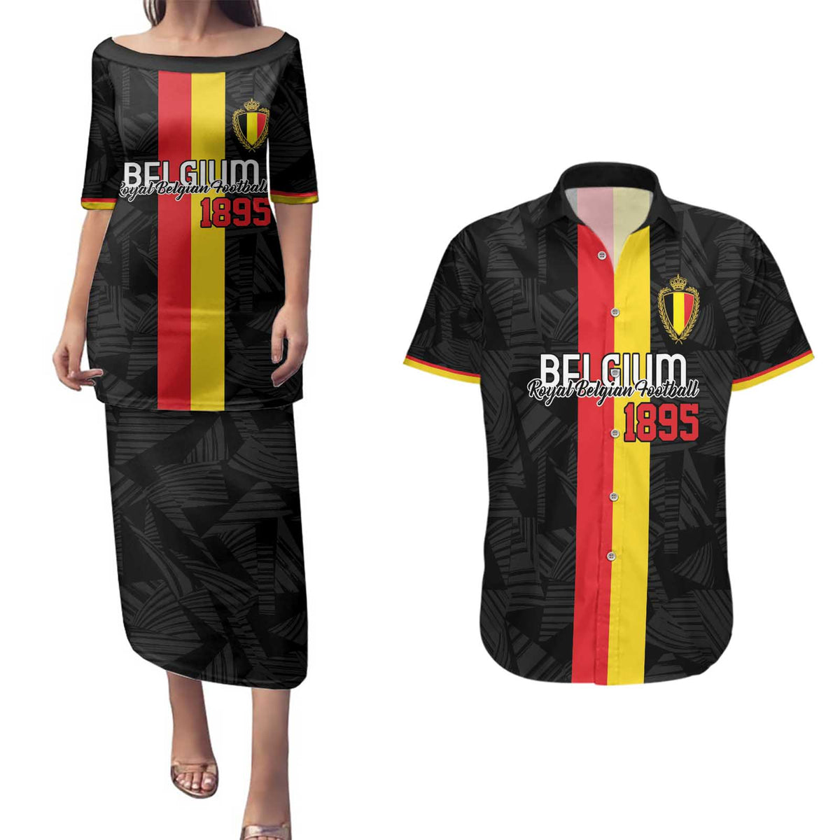 Custom Belgium Football Couples Matching Puletasi and Hawaiian Shirt De Rode Duivels
