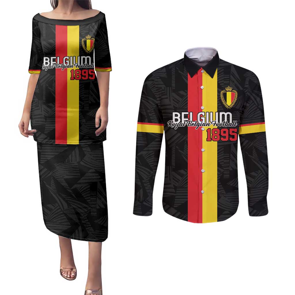 Custom Belgium Football Couples Matching Puletasi and Long Sleeve Button Shirt De Rode Duivels