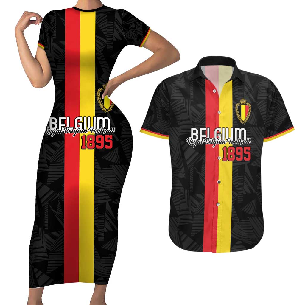 Custom Belgium Football Couples Matching Short Sleeve Bodycon Dress and Hawaiian Shirt De Rode Duivels