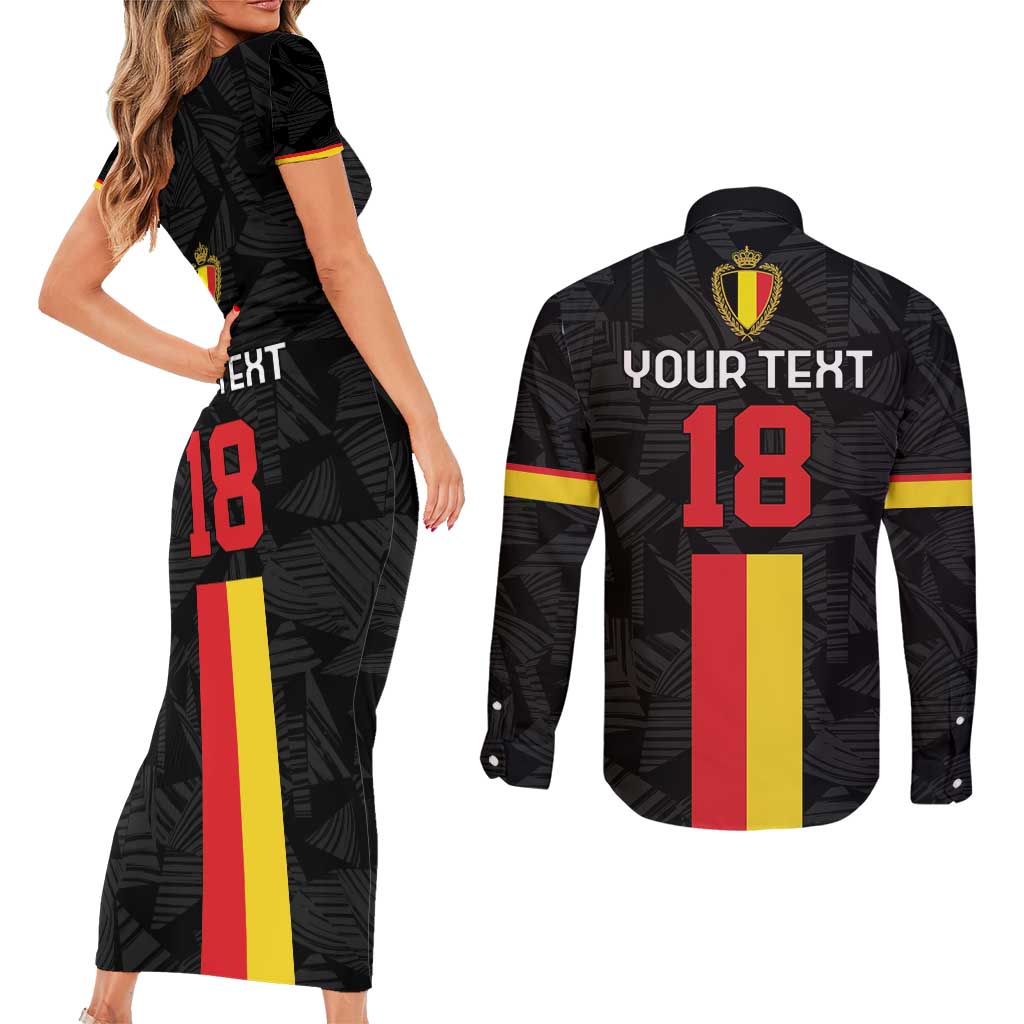 Custom Belgium Football Couples Matching Short Sleeve Bodycon Dress and Long Sleeve Button Shirt De Rode Duivels