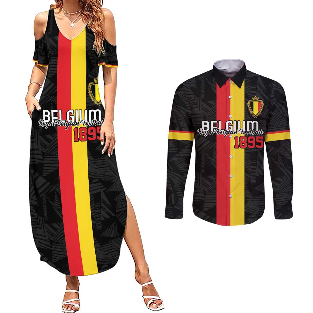 Custom Belgium Football Couples Matching Summer Maxi Dress and Long Sleeve Button Shirt De Rode Duivels