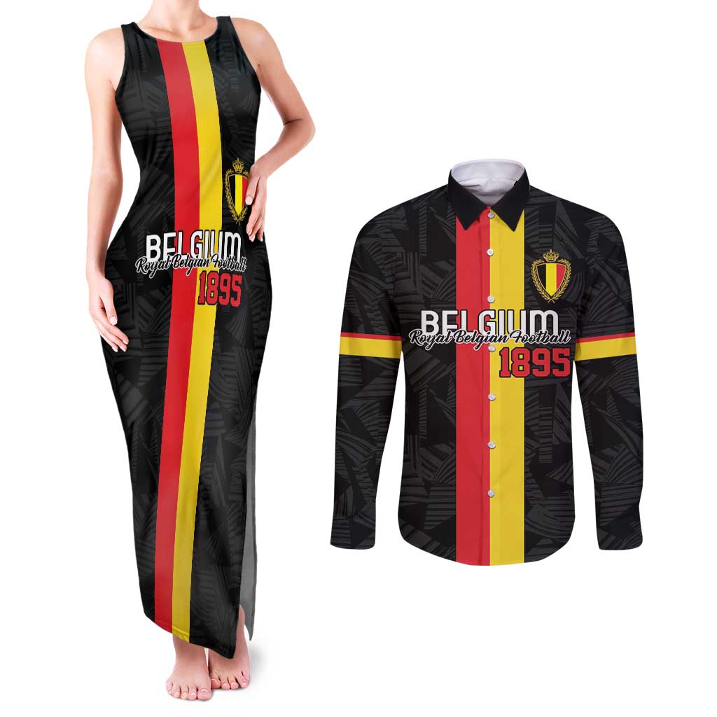 Custom Belgium Football Couples Matching Tank Maxi Dress and Long Sleeve Button Shirt De Rode Duivels