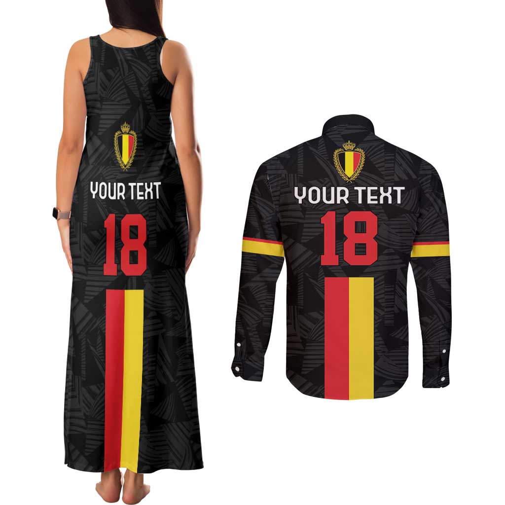 Custom Belgium Football Couples Matching Tank Maxi Dress and Long Sleeve Button Shirt De Rode Duivels