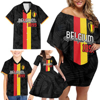 Custom Belgium Football Family Matching Off Shoulder Short Dress and Hawaiian Shirt De Rode Duivels