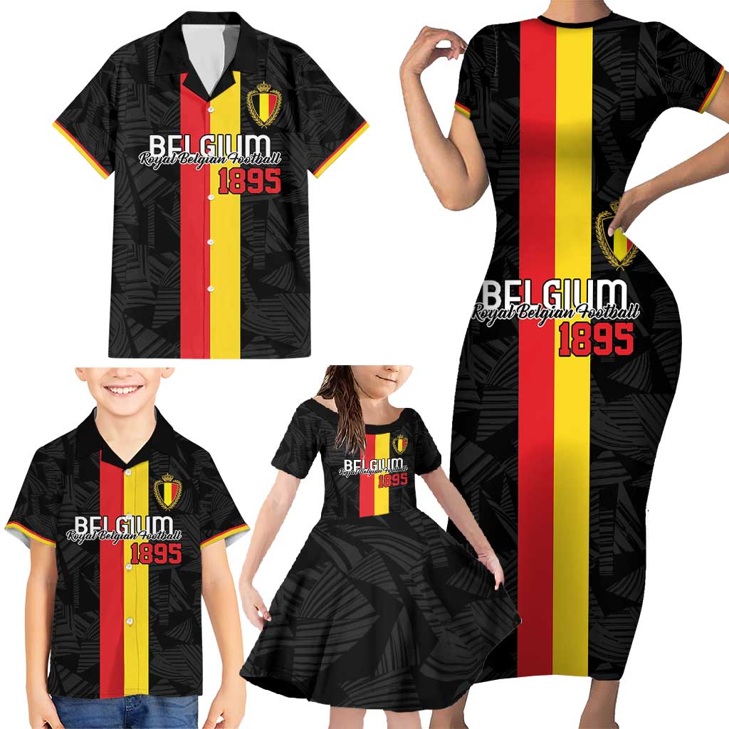 Custom Belgium Football Family Matching Short Sleeve Bodycon Dress and Hawaiian Shirt De Rode Duivels