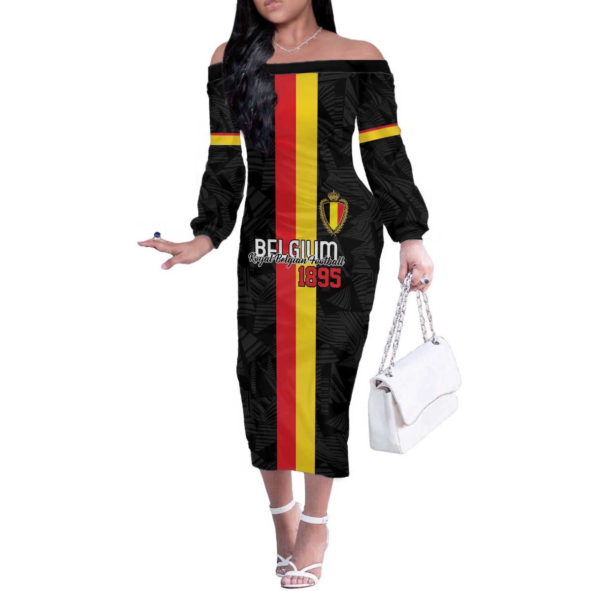 Custom Belgium Football Off The Shoulder Long Sleeve Dress De Rode Duivels