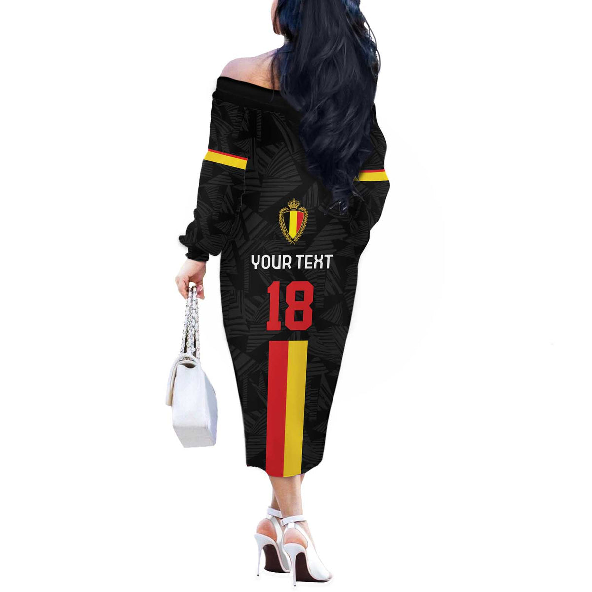 Custom Belgium Football Off The Shoulder Long Sleeve Dress De Rode Duivels