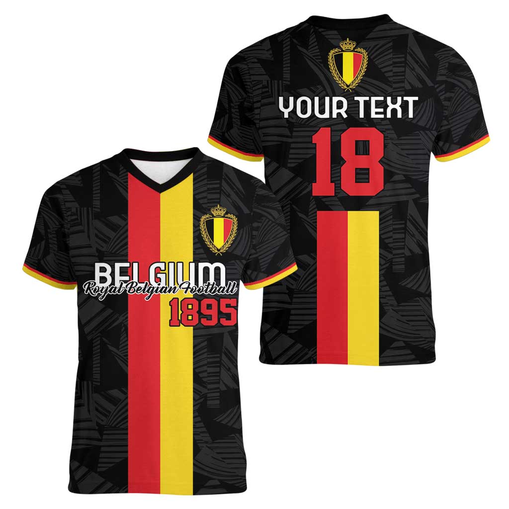 Custom Belgium Football Women V-Neck T-Shirt De Rode Duivels