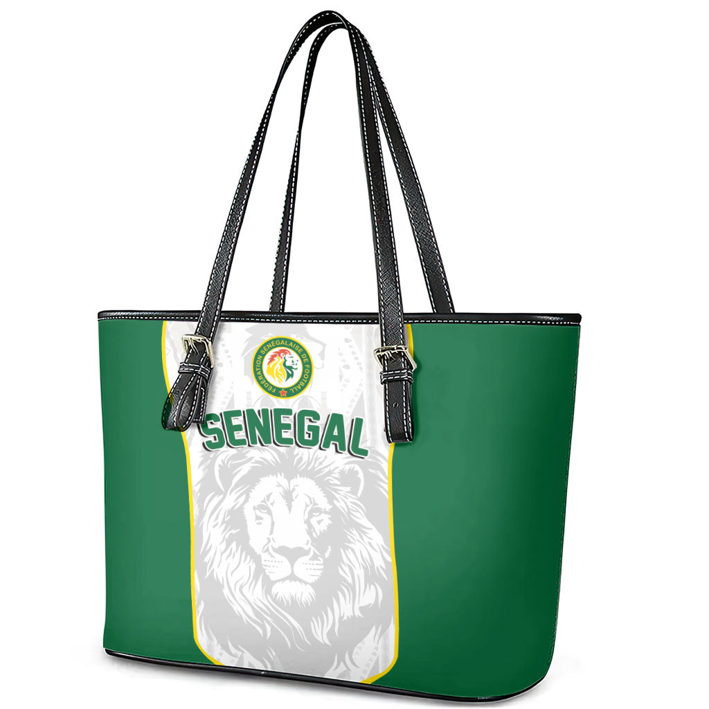 Senegal Football 2026 Leather Tote Bag Proud Lions of Teranga Spirit