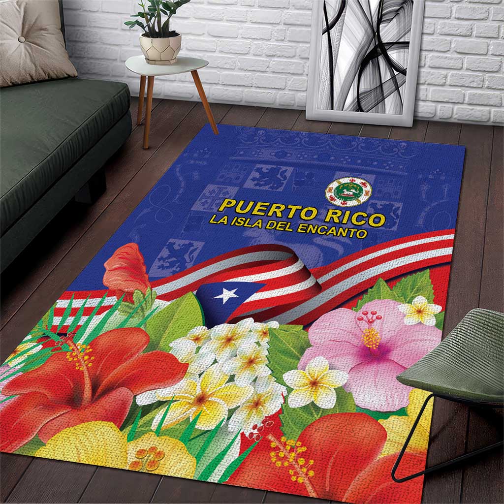 Puerto Rico Coat Of Arm Area Rug With Thespesia Grandiflora Flowers - Wonder Print Shop