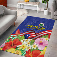 Puerto Rico Coat Of Arm Area Rug With Thespesia Grandiflora Flowers - Wonder Print Shop
