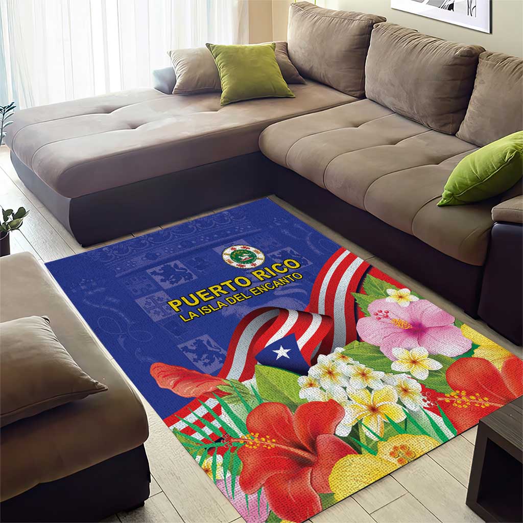 Puerto Rico Coat Of Arm Area Rug With Thespesia Grandiflora Flowers - Wonder Print Shop
