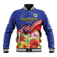 Puerto Rico Coat Of Arm Baseball Jacket With Thespesia Grandiflora Flowers - Wonder Print Shop