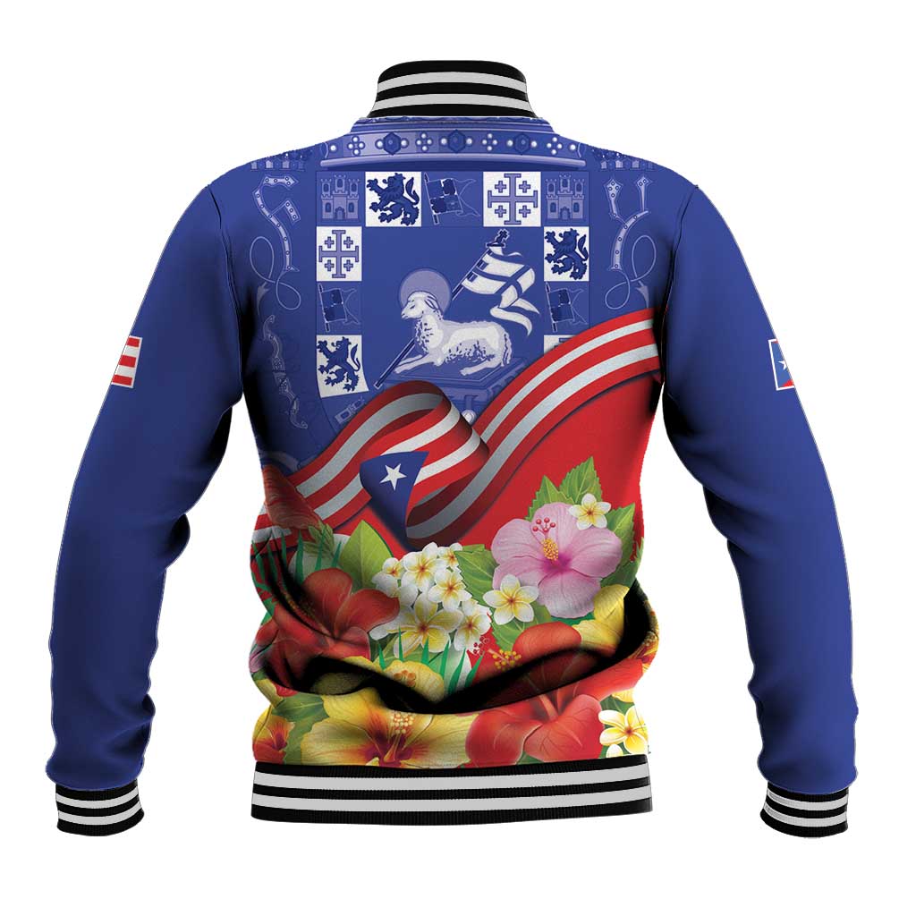 Puerto Rico Coat Of Arm Baseball Jacket With Thespesia Grandiflora Flowers - Wonder Print Shop