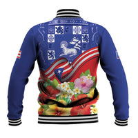 Puerto Rico Coat Of Arm Baseball Jacket With Thespesia Grandiflora Flowers - Wonder Print Shop