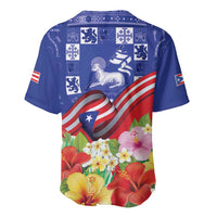 Puerto Rico Coat Of Arm Baseball Jersey With Thespesia Grandiflora Flowers - Wonder Print Shop