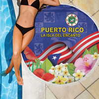 Puerto Rico Coat Of Arm Beach Blanket With Thespesia Grandiflora Flowers - Wonder Print Shop