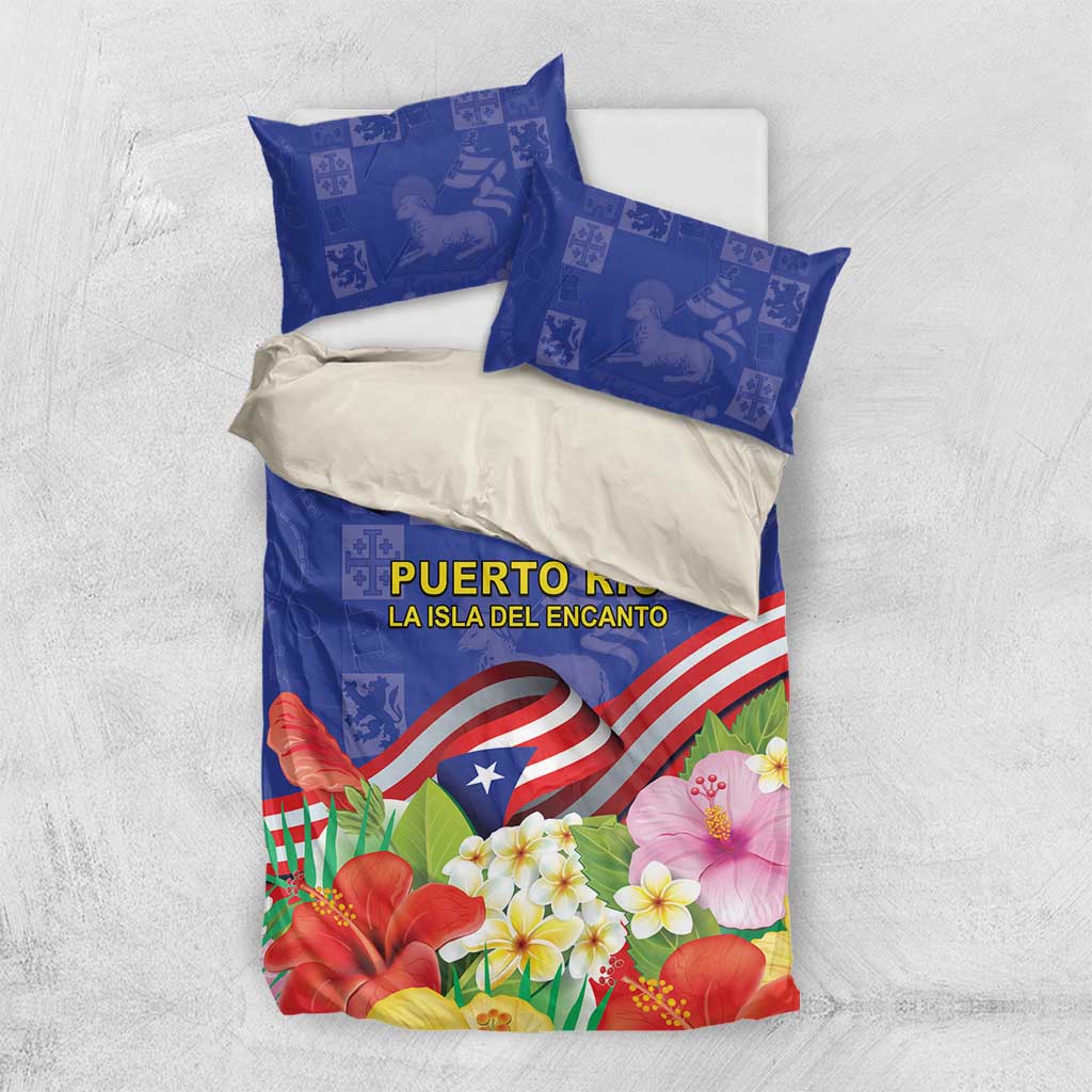 Puerto Rico Coat Of Arm Bedding Set With Thespesia Grandiflora Flowers - Wonder Print Shop