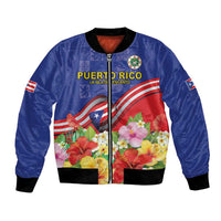 Puerto Rico Coat Of Arm Bomber Jacket With Thespesia Grandiflora Flowers - Wonder Print Shop