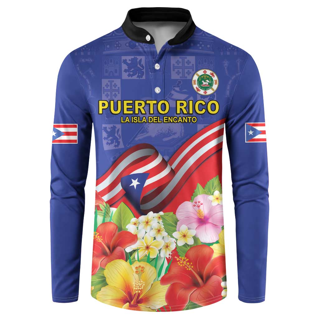 Puerto Rico Coat Of Arm Button Sweatshirt With Thespesia Grandiflora Flowers - Wonder Print Shop