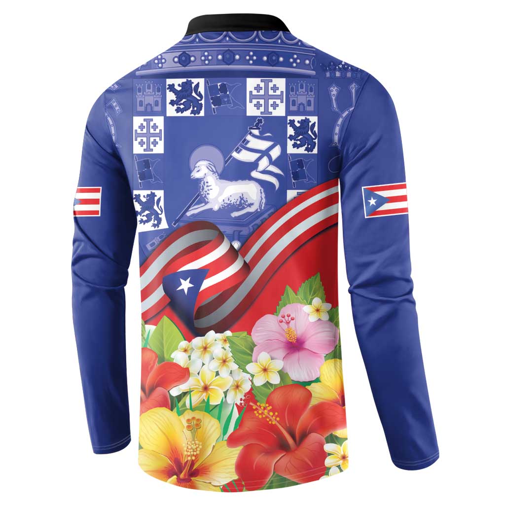 Puerto Rico Coat Of Arm Button Sweatshirt With Thespesia Grandiflora Flowers - Wonder Print Shop