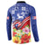 Puerto Rico Coat Of Arm Button Sweatshirt With Thespesia Grandiflora Flowers - Wonder Print Shop