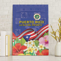Puerto Rico Coat Of Arm Canvas Wall Art With Thespesia Grandiflora Flowers - Wonder Print Shop