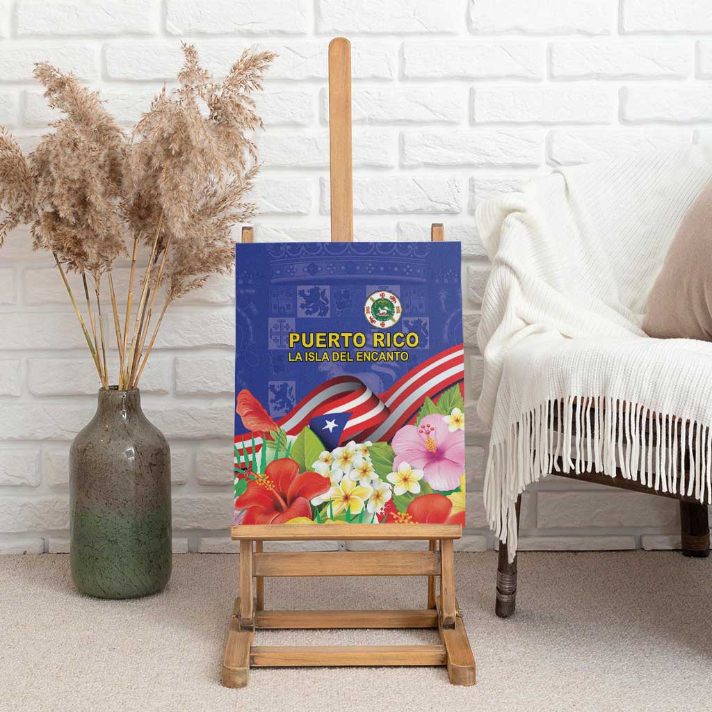 Puerto Rico Coat Of Arm Canvas Wall Art With Thespesia Grandiflora Flowers - Wonder Print Shop