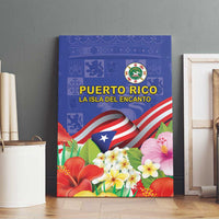 Puerto Rico Coat Of Arm Canvas Wall Art With Thespesia Grandiflora Flowers - Wonder Print Shop