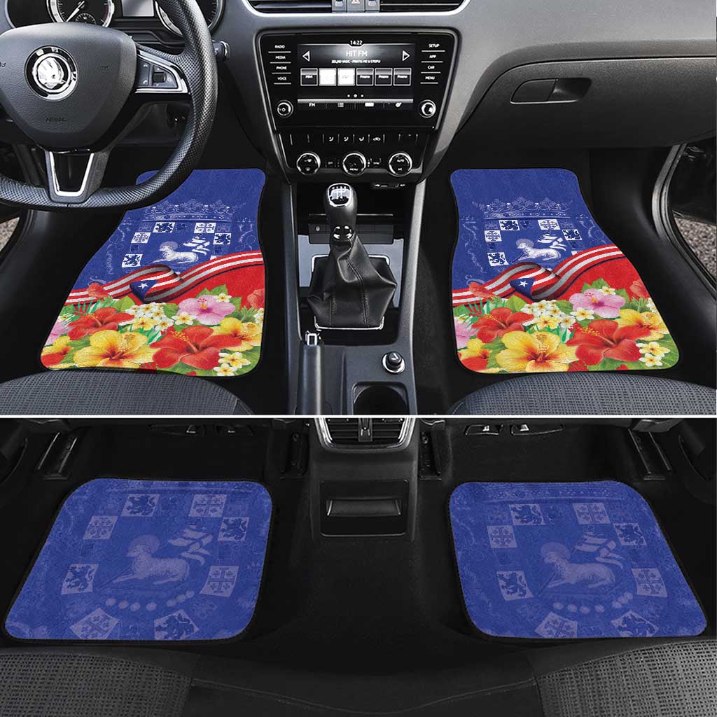 Puerto Rico Coat Of Arm Car Mats With Thespesia Grandiflora Flowers - Wonder Print Shop