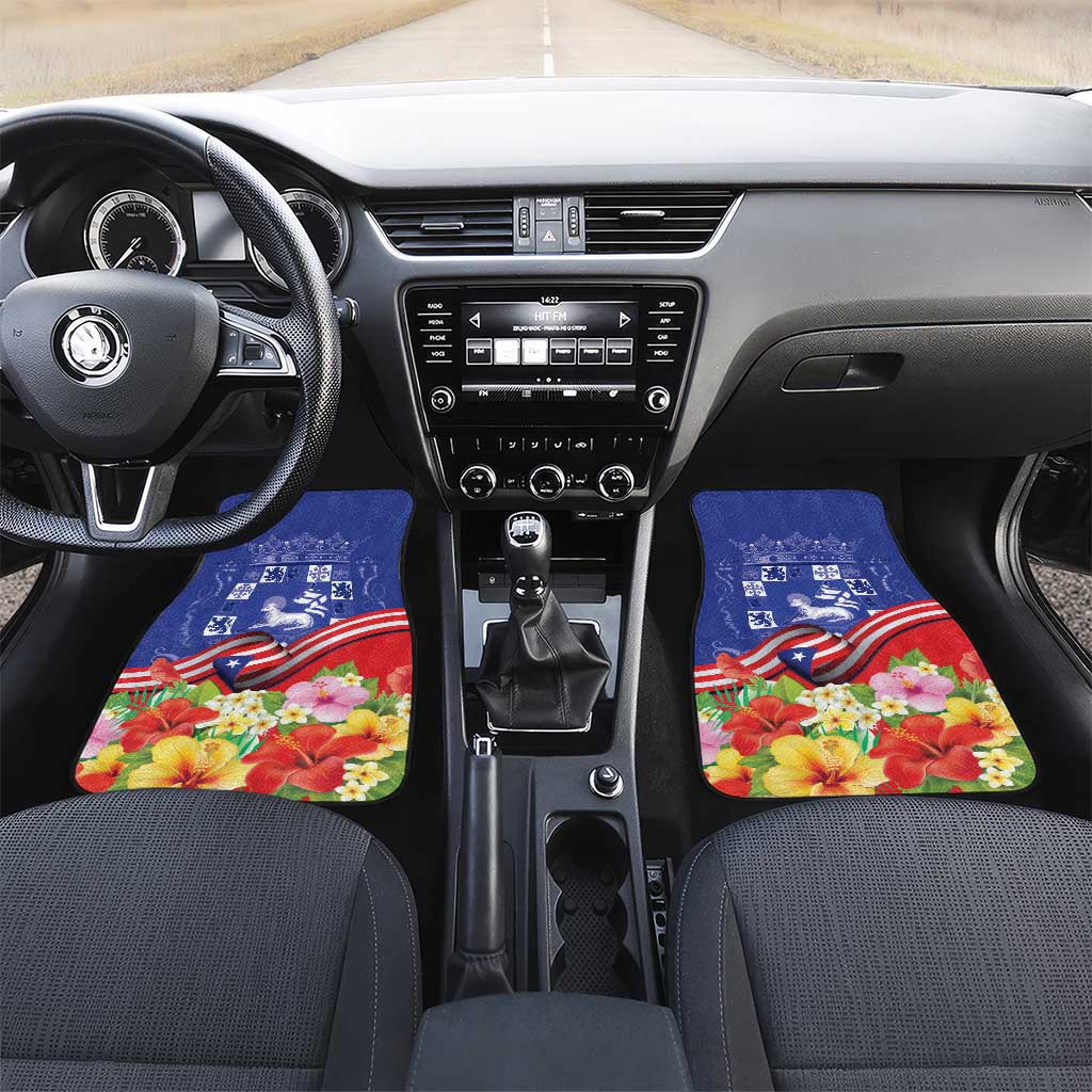 Puerto Rico Coat Of Arm Car Mats With Thespesia Grandiflora Flowers - Wonder Print Shop