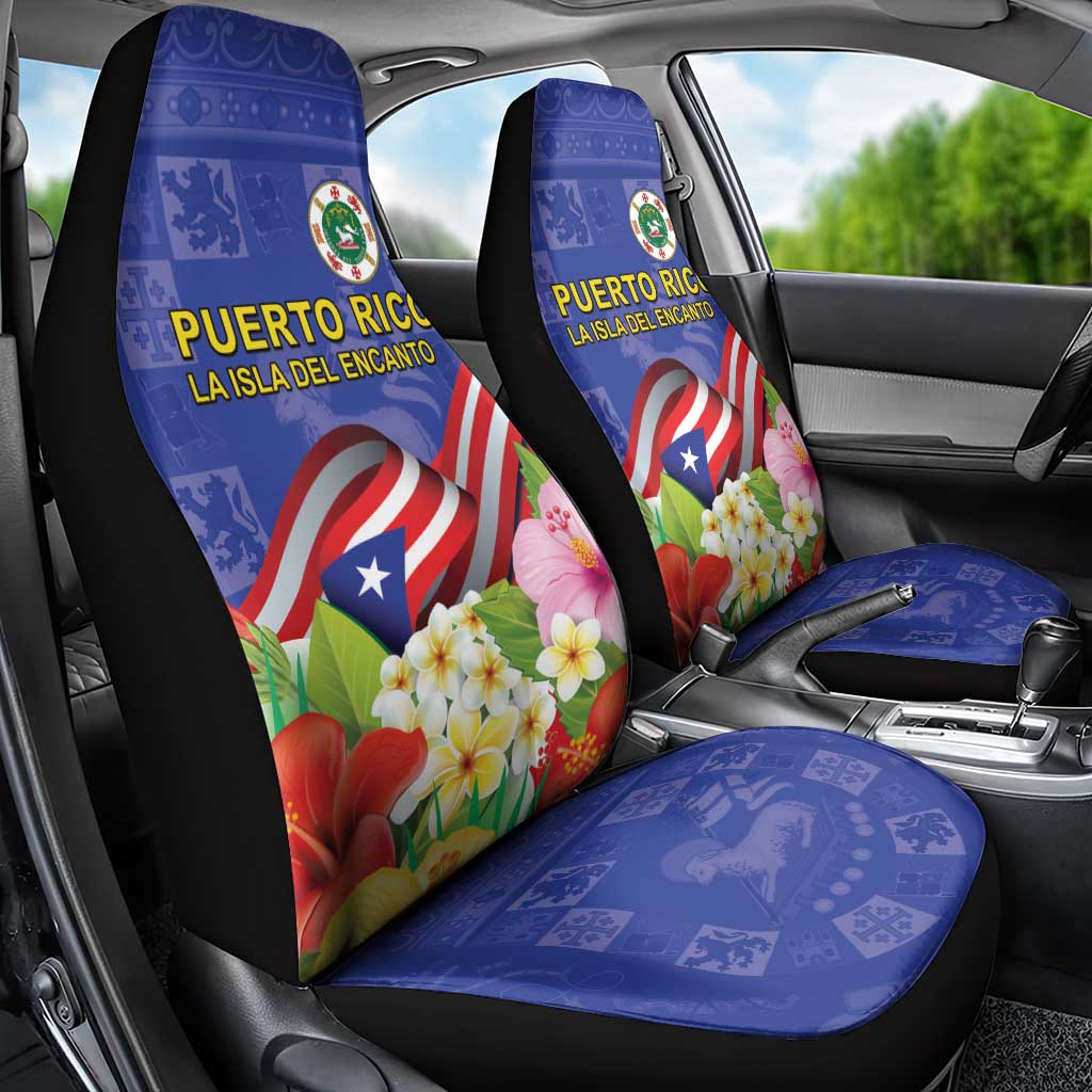 Puerto Rico Coat Of Arm Car Seat Cover With Thespesia Grandiflora Flowers - Wonder Print Shop