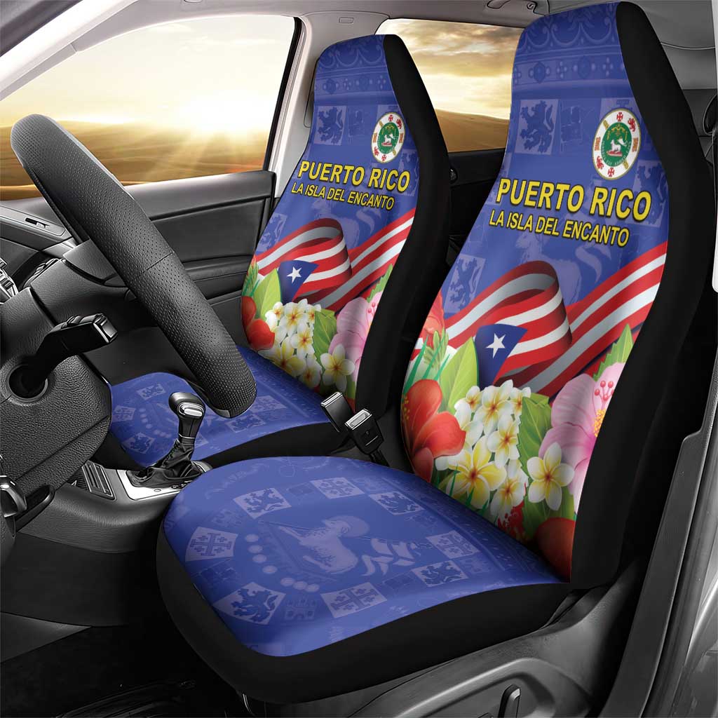 Puerto Rico Coat Of Arm Car Seat Cover With Thespesia Grandiflora Flowers - Wonder Print Shop