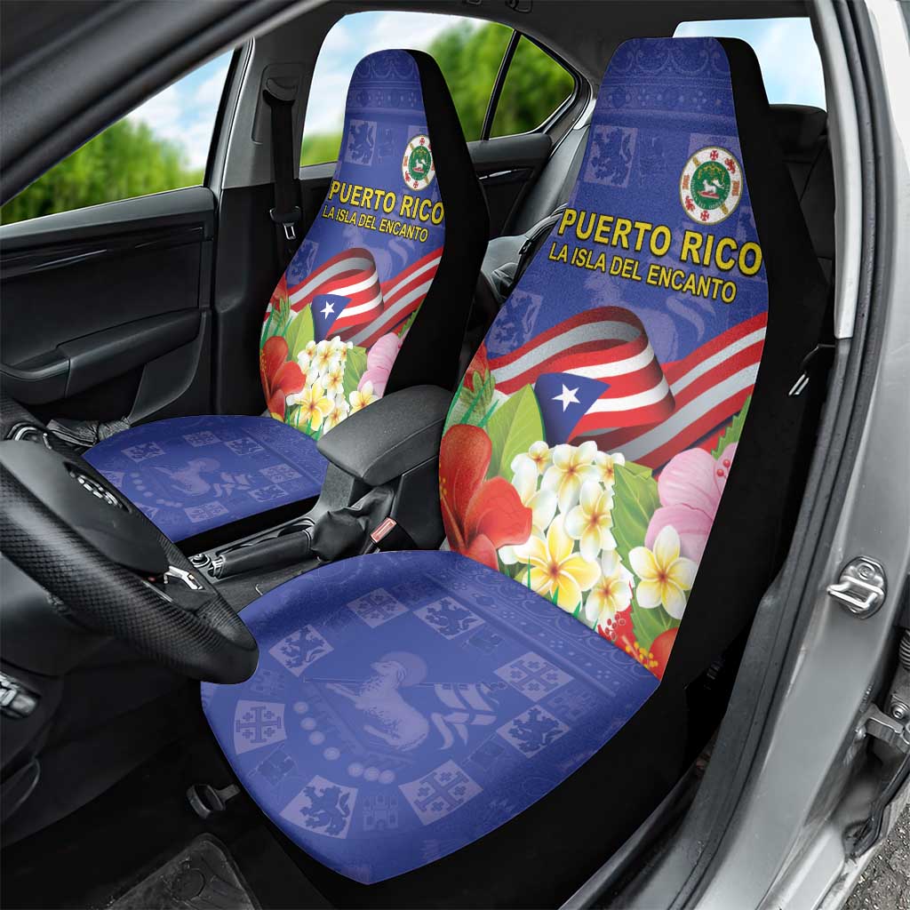 Puerto Rico Coat Of Arm Car Seat Cover With Thespesia Grandiflora Flowers - Wonder Print Shop
