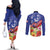 Puerto Rico Coat Of Arm Couples Matching Off The Shoulder Long Sleeve Dress and Long Sleeve Button Shirt With Thespesia Grandiflora Flowers