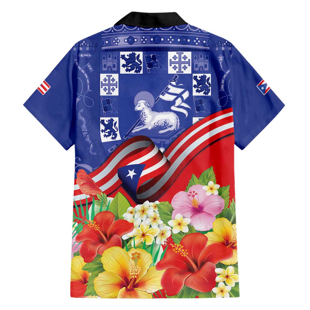 Puerto Rico Coat Of Arm Family Matching Long Sleeve Bodycon Dress and Hawaiian Shirt With Thespesia Grandiflora Flowers - Wonder Print Shop