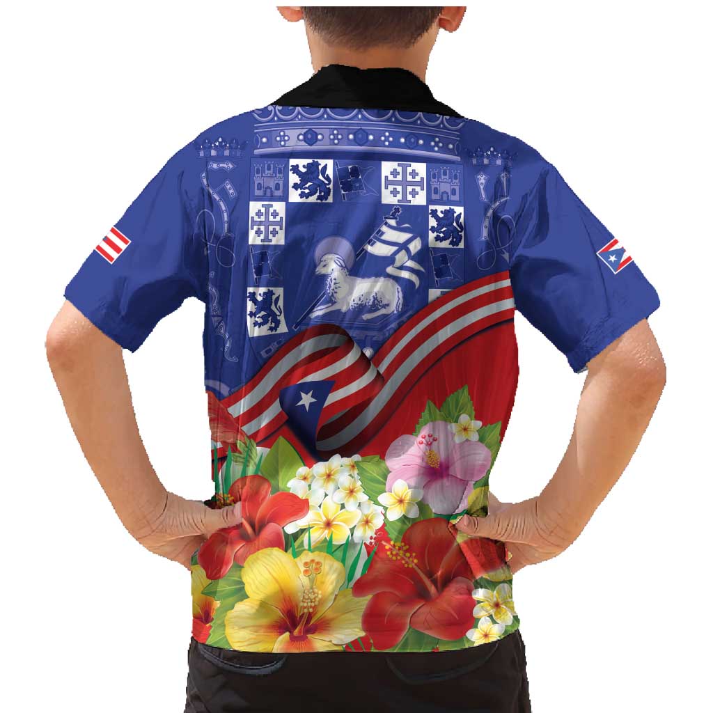 Puerto Rico Coat Of Arm Family Matching Mermaid Dress and Hawaiian Shirt With Thespesia Grandiflora Flowers - Wonder Print Shop