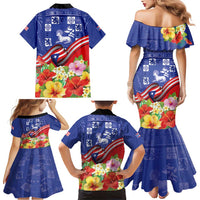 Puerto Rico Coat Of Arm Family Matching Mermaid Dress and Hawaiian Shirt With Thespesia Grandiflora Flowers - Wonder Print Shop