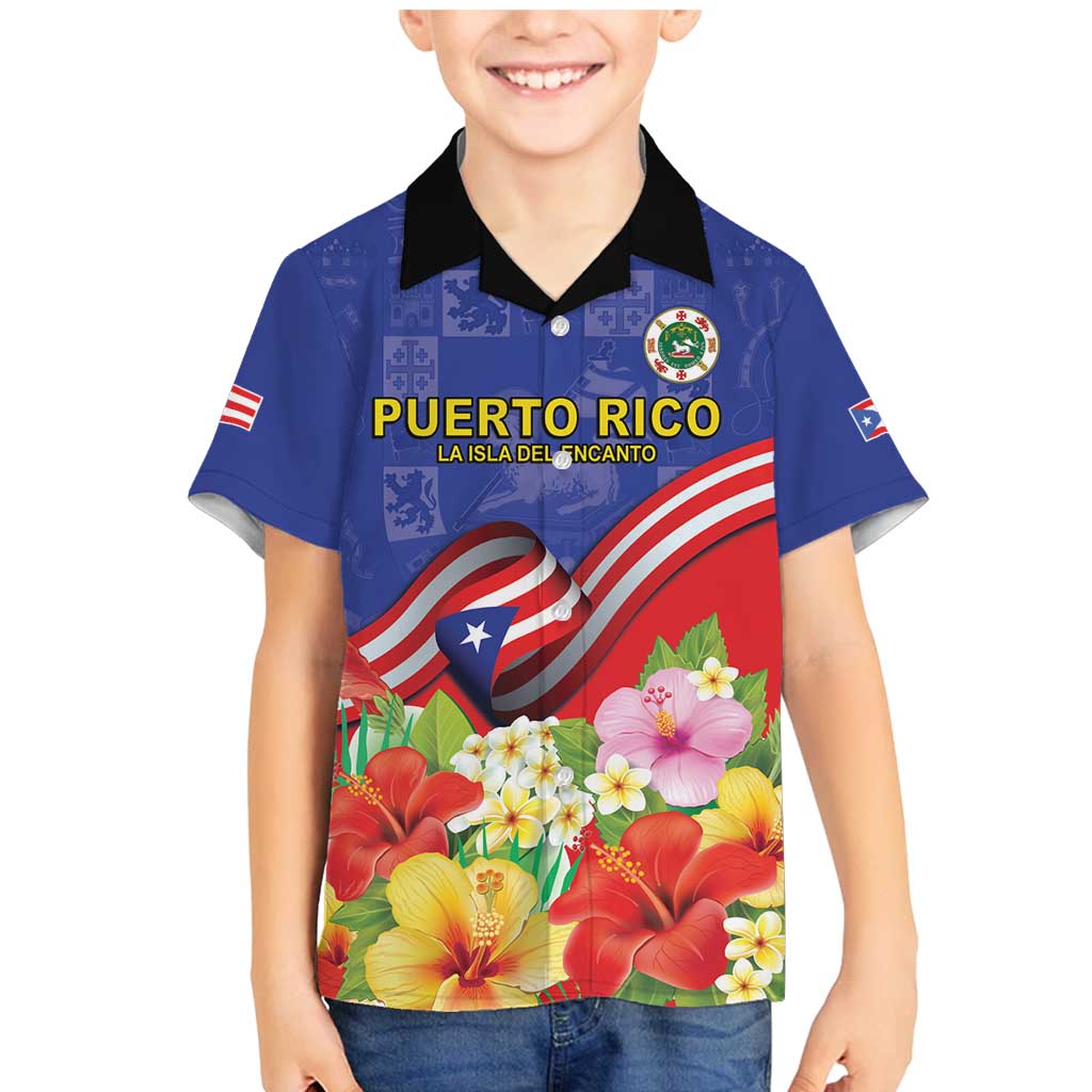 Puerto Rico Coat Of Arm Family Matching Mermaid Dress and Hawaiian Shirt With Thespesia Grandiflora Flowers - Wonder Print Shop