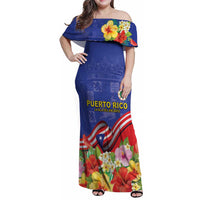 Puerto Rico Coat Of Arm Family Matching Off Shoulder Maxi Dress and Hawaiian Shirt With Thespesia Grandiflora Flowers - Wonder Print Shop