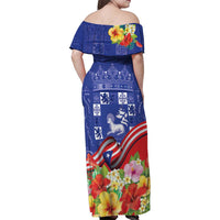 Puerto Rico Coat Of Arm Family Matching Off Shoulder Maxi Dress and Hawaiian Shirt With Thespesia Grandiflora Flowers - Wonder Print Shop