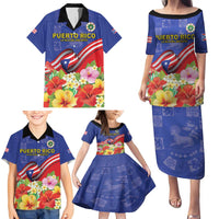 Puerto Rico Coat Of Arm Family Matching Puletasi and Hawaiian Shirt With Thespesia Grandiflora Flowers - Wonder Print Shop